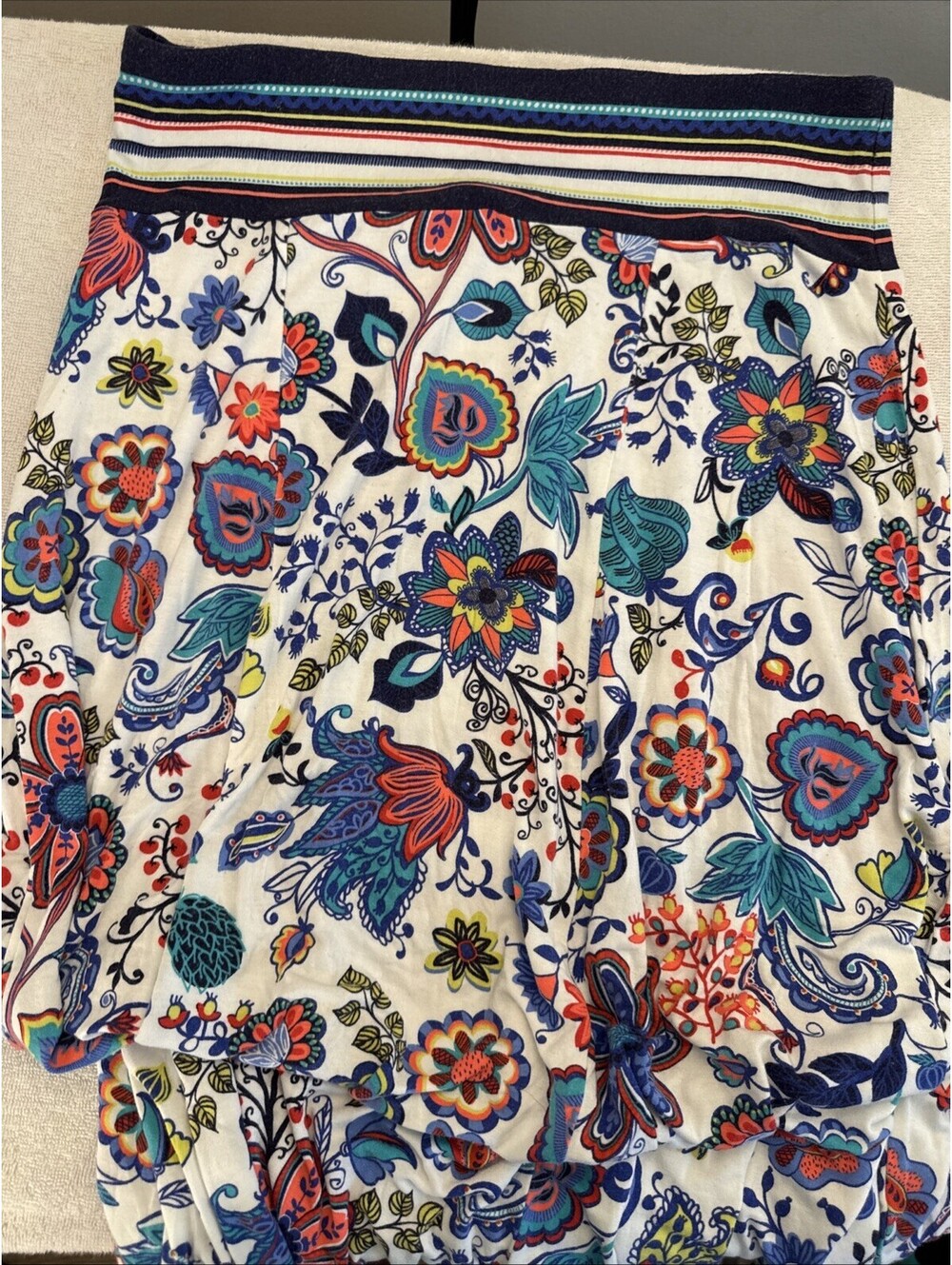 Milly Women's Multicolor Leaves Flowers Boho Maxi Colorful Stretch Skirt Size M